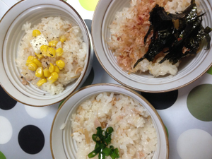 ツナとなめ茸炊き込みごはん！トッピングで和、洋、中‼︎